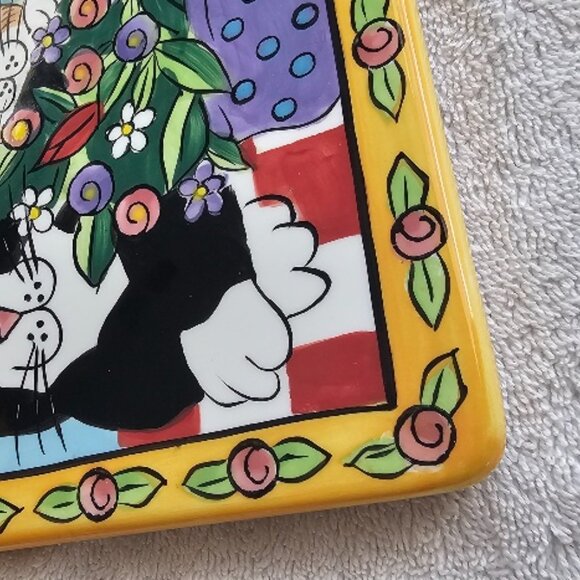 Catzilla Whimsical Ceramic Tile Square Trivet Candace Reiter EUC - Picture 2 of 3